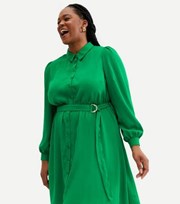 New Look Curves Green Belted Long Sleeve Mini Shirt Dress